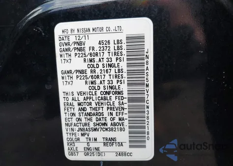 2012 Nissan Rogue Sv из США, поврежденный, VIN JN8AS5MV7CW382180